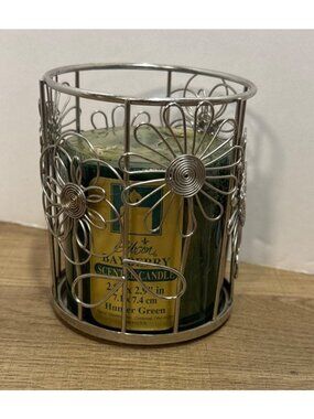 Gibson Bayberry Scented Candle Hunter Green With Silver Floral Candle Holder USA